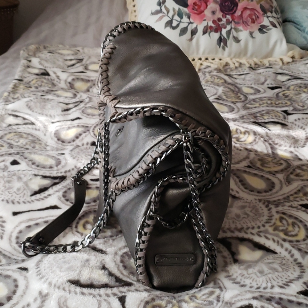Steve Madden Gray Chain-Trim Shoulder Tote